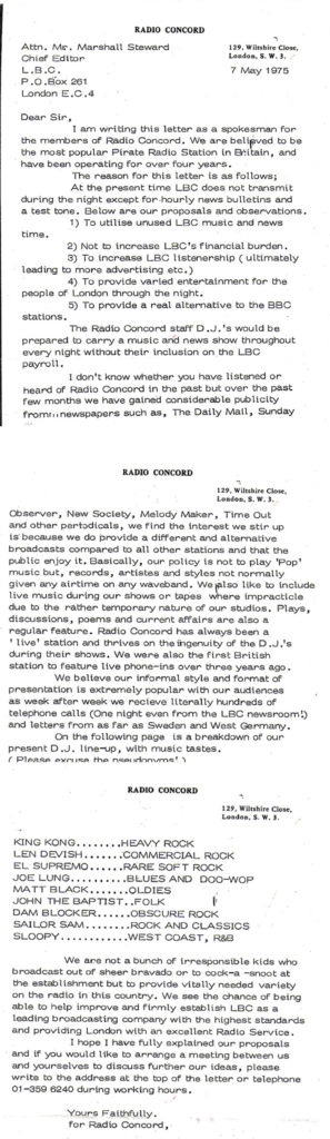 Letter from Radio Concord staff to London Broadcasting Editor-in-Chief - May 7, 1975